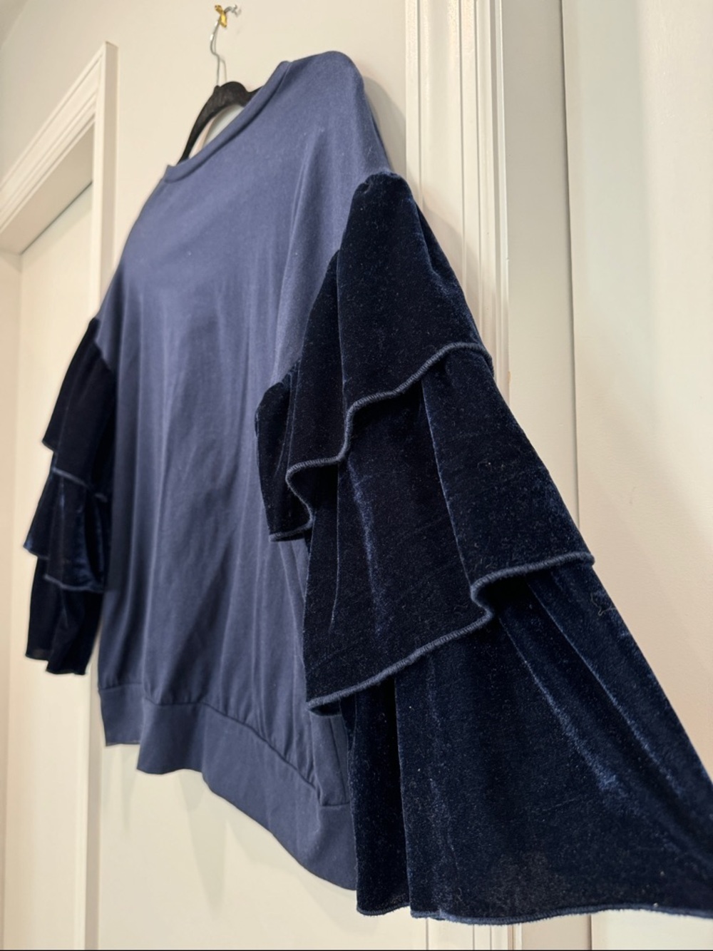 Navy Blue Ruffle Sleeve Top - Picture 7 of 7